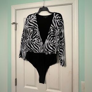 Eloquii Black and White Sequin Bodysuit